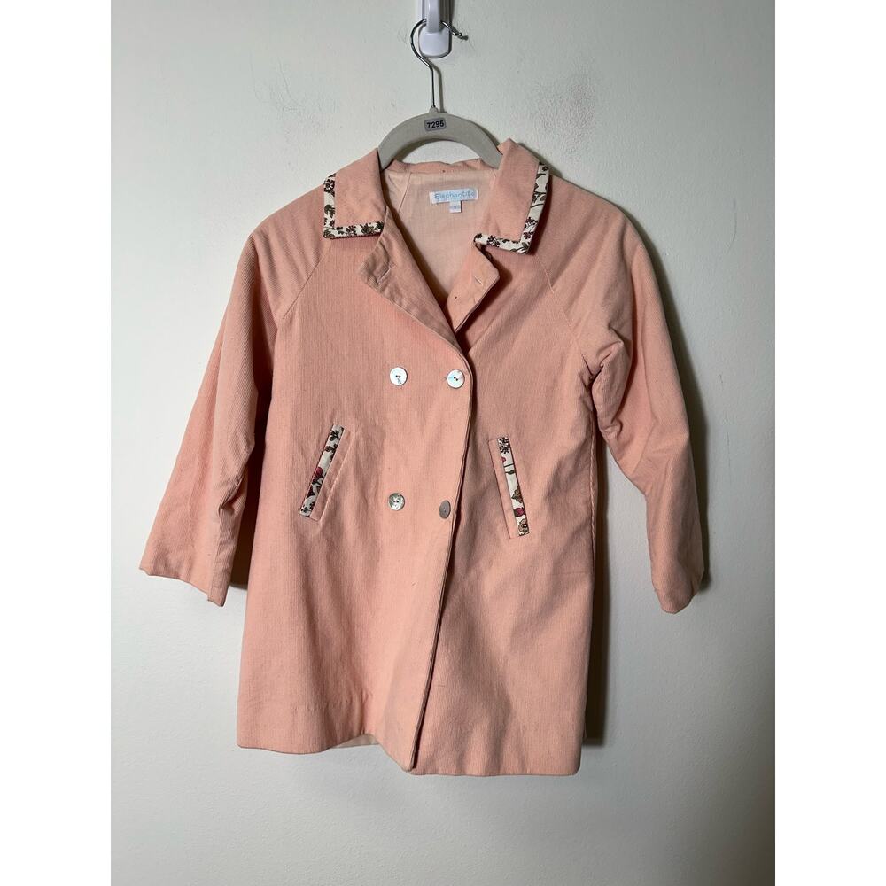 Elephantito Pink Girls' Double-Breasted Coat with Pattern Trim